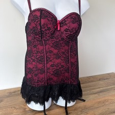 Baci Bustier Corset Black Lace Pink Ribbon Garter Straps Fits L Underwire Dress