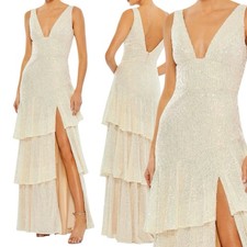 IEENA Mac Duggal 27046 Sequin Asymmetrical Ruffle Tiered Slit Gown IRIDESCENT 4