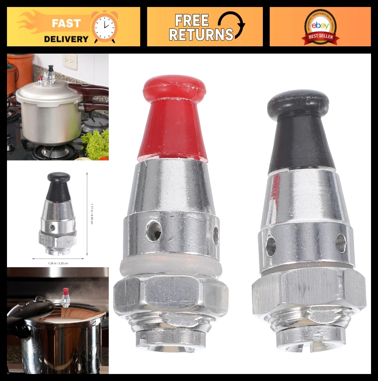 Universal Pressure Cooker Safety Valve Replacement - Pack of 2, Kitchen Applianc