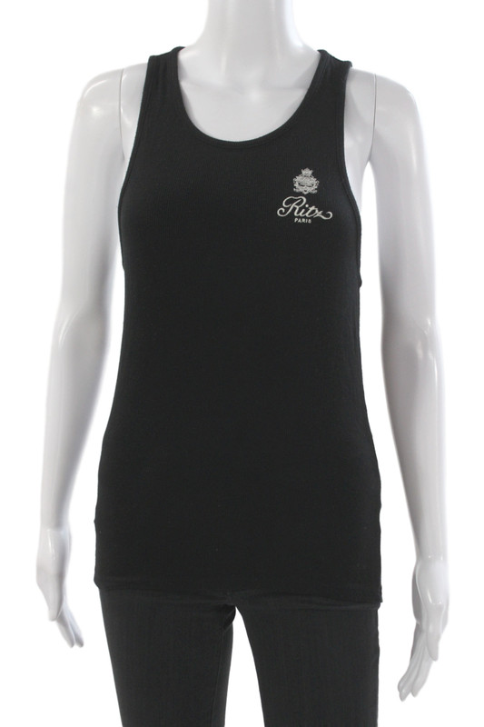 Frame X Ritz Paris Women Basic Viscose Black Scoop Neck Tank Pullover Size M