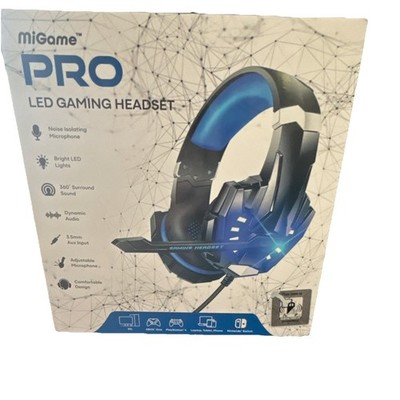 MiGame PRO LED Gaming Headset 360° Sound, Noise Isolating Mic, Black Blue