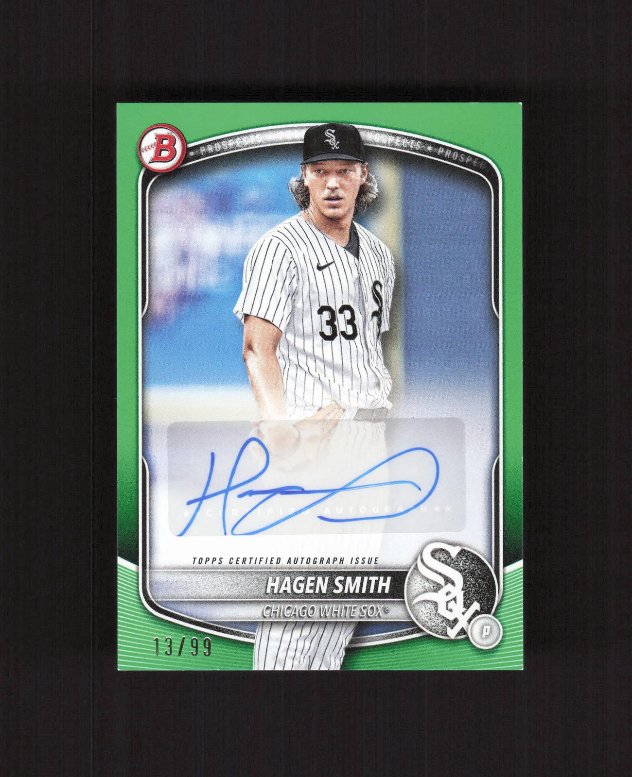 Hagen Smith 2025 Topps Bowman Prospect Autographs #BPA-HS Green 13/99 Auto