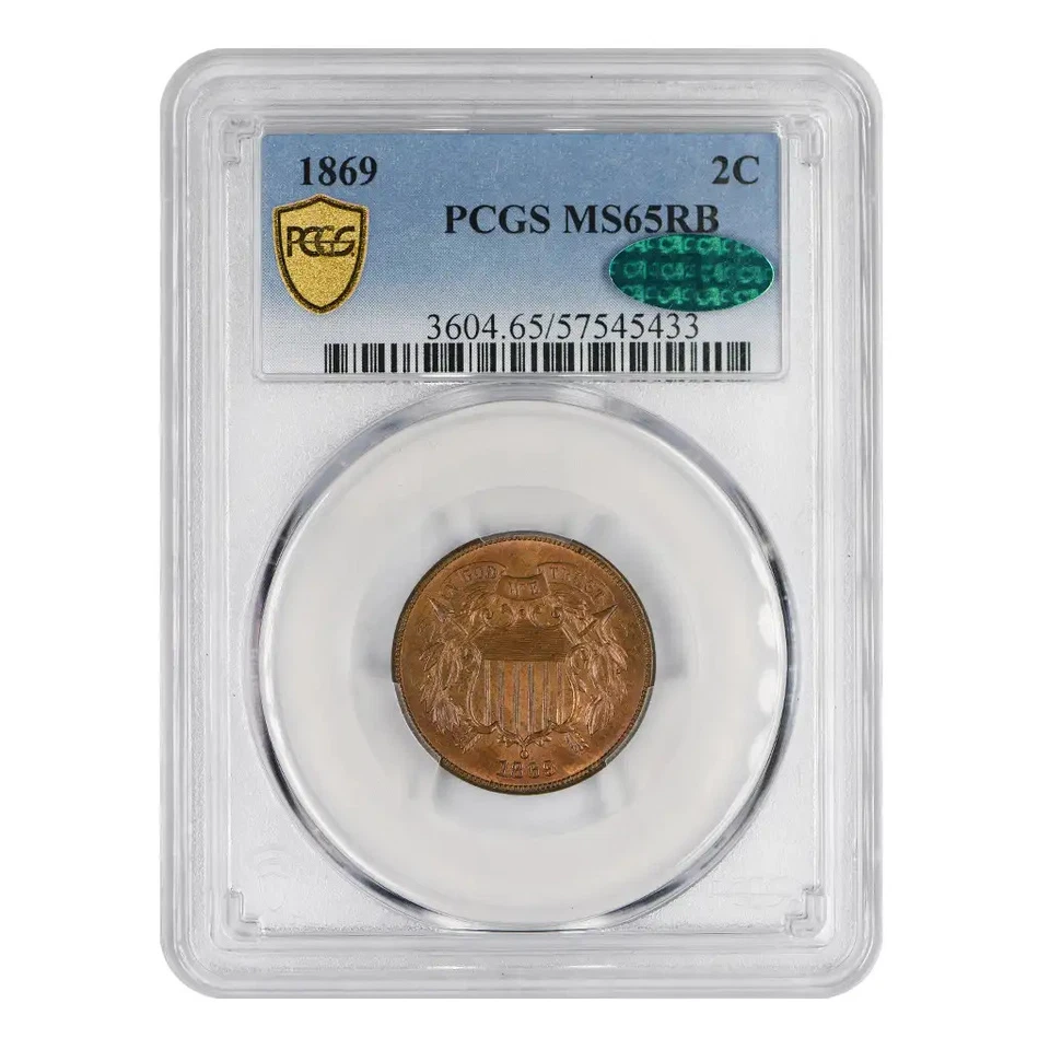 1869 Two Cent Piece PCGS MS-65 RB CAC - Image 3 of 4