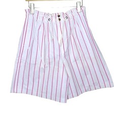Vintage High Stretchy Waist Pleat Front Pink Striped Shorts - Women's M