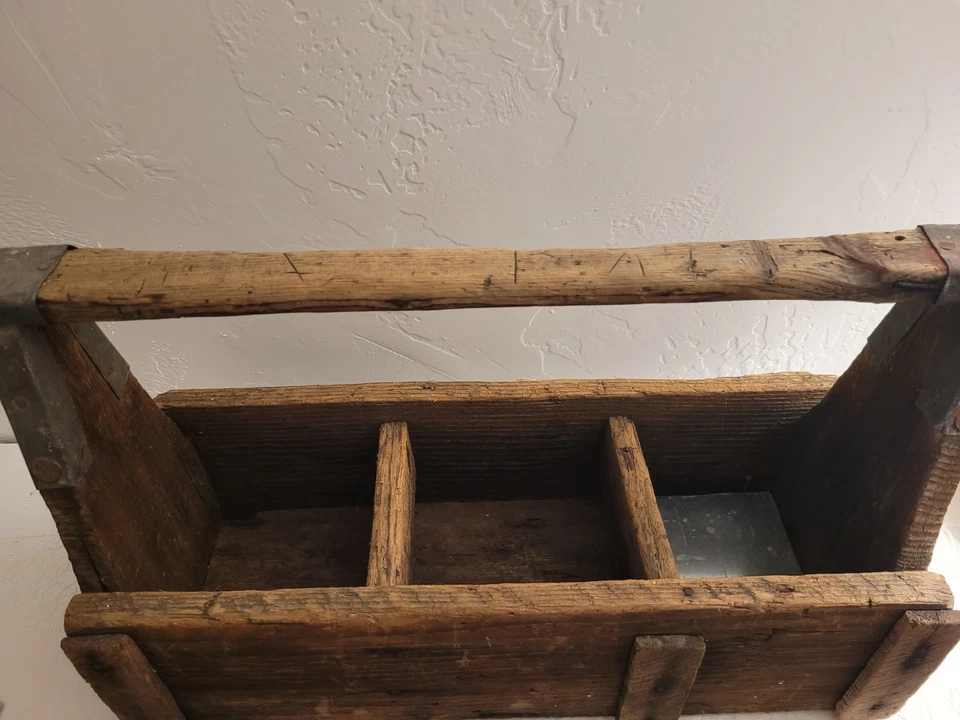 Antique Primitive Solid Wood Tool Chest Caddy Old Worn Handle - Image 3 of 4