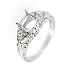 925 Sterling Silver 6x6mm Art Deco Semi-Mount Ring Setting Cushion DIY Jewelry