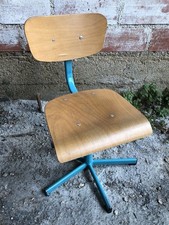 Chaise Atelier Métal Bleu + Assise & Dossier Bois Réglable Style Vintage #D252