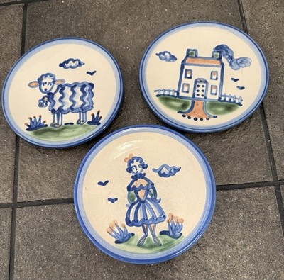Vintage 1950's M.A. Hadley Pottery Country Farm Bread Plates Set of 3