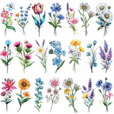 Tazimi 20 Sheets 3D Watercolor Flower Temporary Tattoos Medium, Multicolor