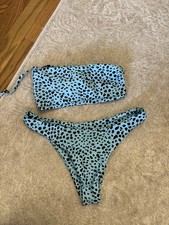 SHEIN blue cheetah print bandeau bikini size medium