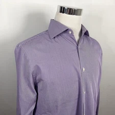 Hugo Boss 16.5 32/33 Sharp Fit Dress Shirt Purple White Plaid Cotton Formal