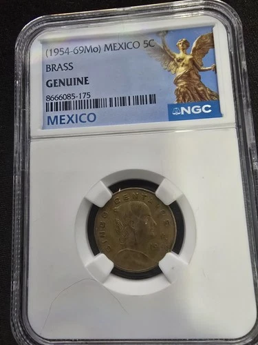 (1954–1969 Mo) Mexico 5 Centavos – NGC Genuine – Mexican Eagle Design
