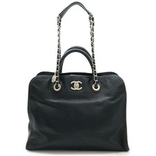 Chanel French Riviera Leather 2Way Tote Bag Women Black One Size