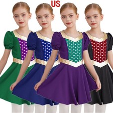 US Girls Dancewear Print Dress Elastic Costume Halloween Medieval Princess