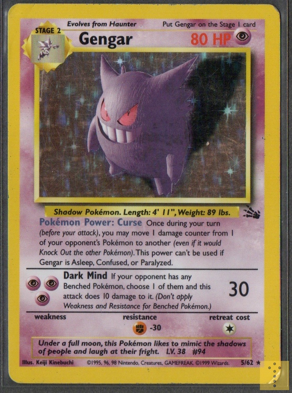 Gengar 5/62 Holo Rare Fossil Pokemon Unlimited Holo Heavily Played