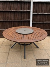 Round Outdoor Wooden Dining Table 180cm Lazy Susan Umbrella Hole 72cm