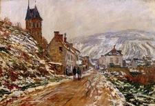 Nice Oil painting Claude Monet - The Road in Vetheuil in Winter village view art