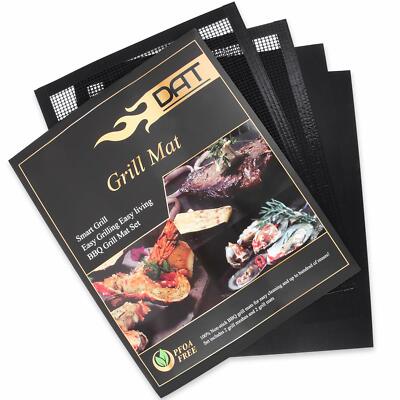 DAT Non-Stick BBQ Grill Mat 4 Pack, 2 Grill Mats 2 Grill Meshes, 15.75'' x 13''