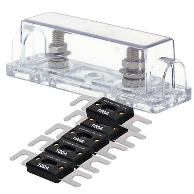 1 pc ANL Fuse Holder Nickel 1/0 2 4 GA AWG Gauge Inline with 5 pcs 100A Fuses