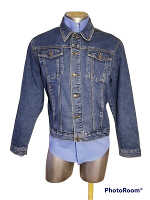 CHAPS DENIM MEN JACKET TRUCKER BLUE SIZE MEDIUM M 501