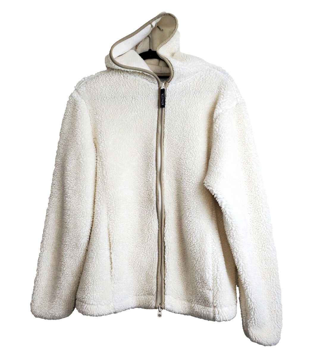 ATHLETA Womens 1X Jacket TEDDY COAT Hood Full Zip Cream Fleece