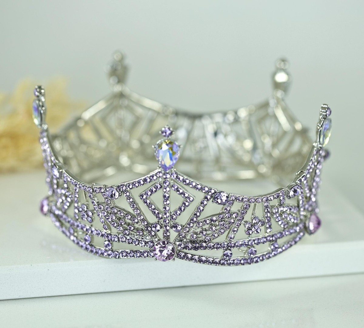 Miss America Crown Lilac Austrian Rhinestone Hair Tiara Pageant