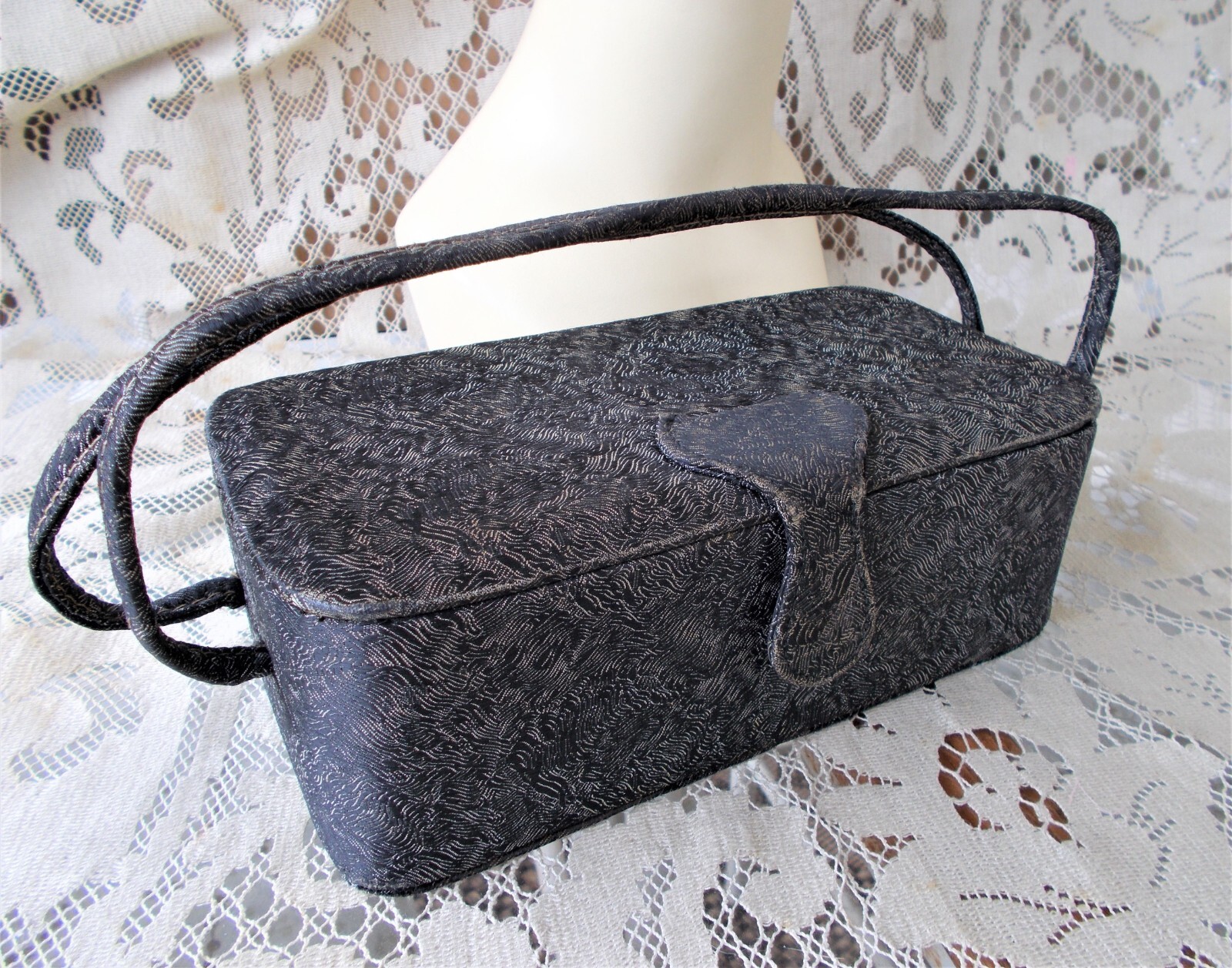 Vintage Black Gray Rectangular Handbag Purse Make… - image 2