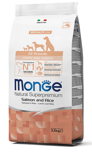 MONGE SUPERPREMIUM ALL BREEDS PUPPY & JUNIOR 800 GR SALMONE CROCCANTINI PER CANI