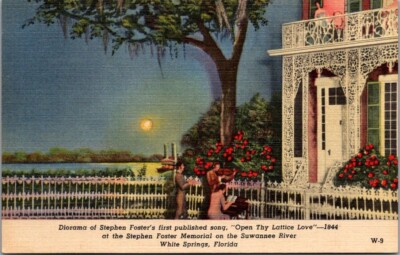 DIORAMA Open thy Lattice Love SONG by Stephen Foster WHITE SPRINGS, FL Postcard