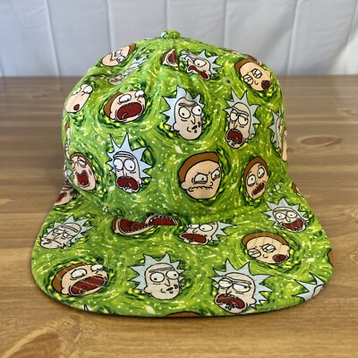 Bioworld Rick & Morty Adult Swim All Over Print Hat One Size Adjustable Green