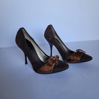 Casadei Suede Heels Pumps Embellished With Stones & Buckle Detail. Size 8