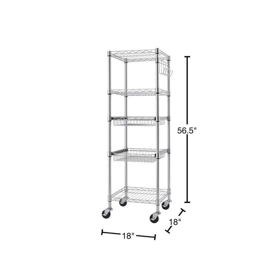 Trinity Ecostorage Rolling 5Tier Steel Wire Shelving Unit 18"W X 57"H In Chrome eBay