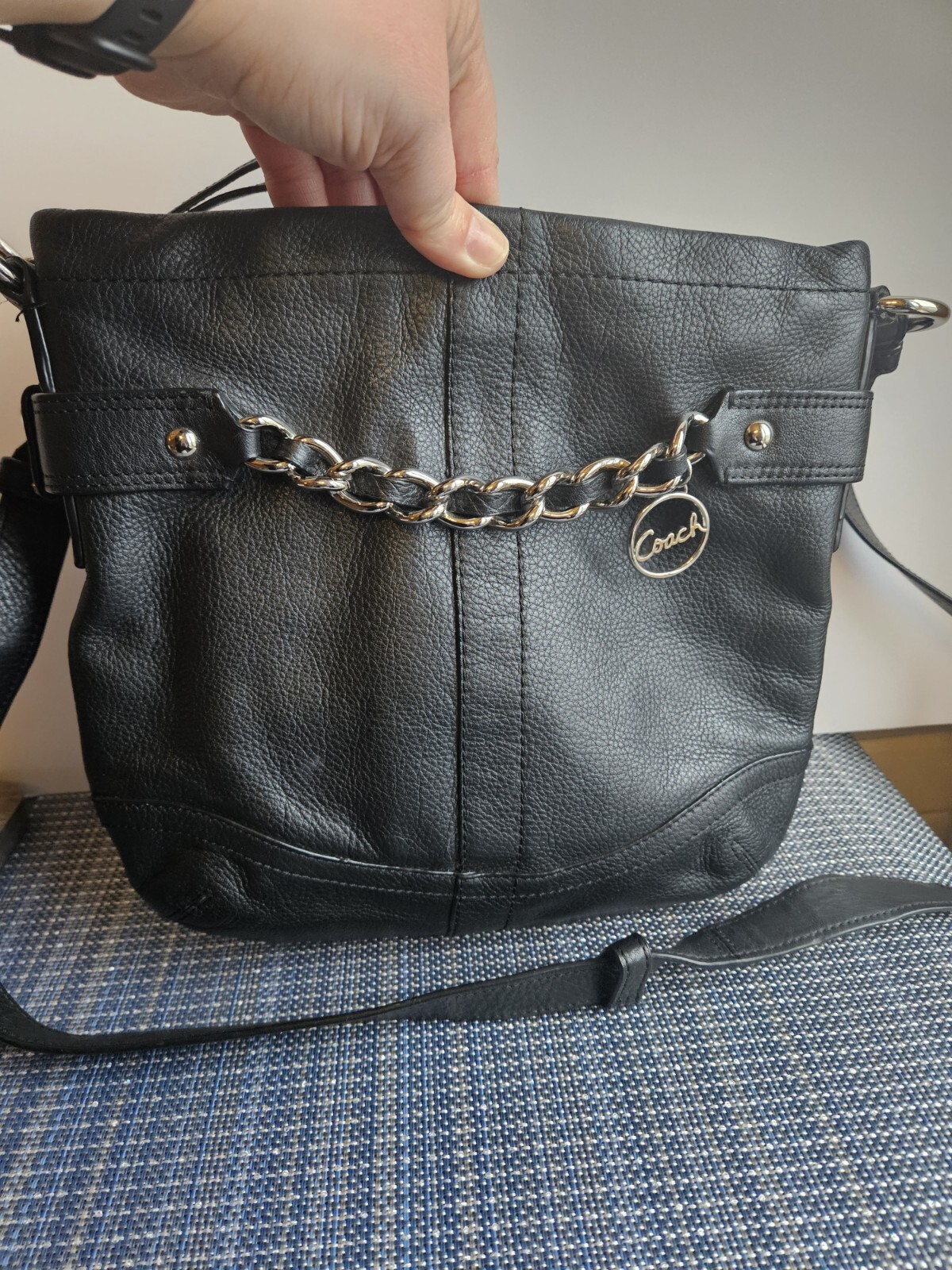 Coach Blossom Pebbled Leather Crossbody Black Purse Silver Chain EUC eBay