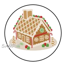 30 GINGERBREAD HOUSE CHRISTMAS ENVELOPE SEALS LABELS STICKERS 1.5" ROUND FAVORS