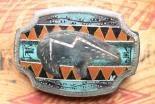 Vtg Johnson Held Handmade Bear Arrows Painted Inlay Western Belt Buckle