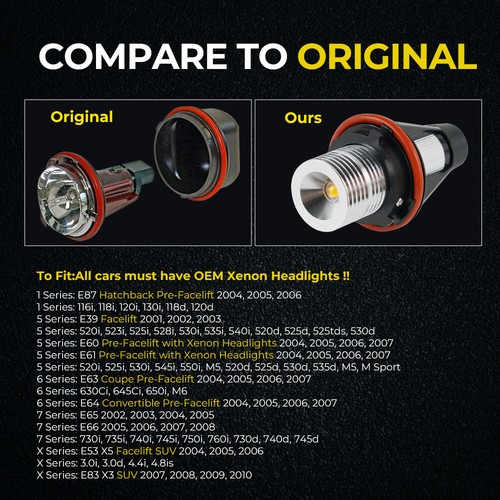 Amber Yellow LED Angel Eyes Halo Ring Parking Light Bright For BMW X5 E53 X3 E83 - Picture 2 of 9