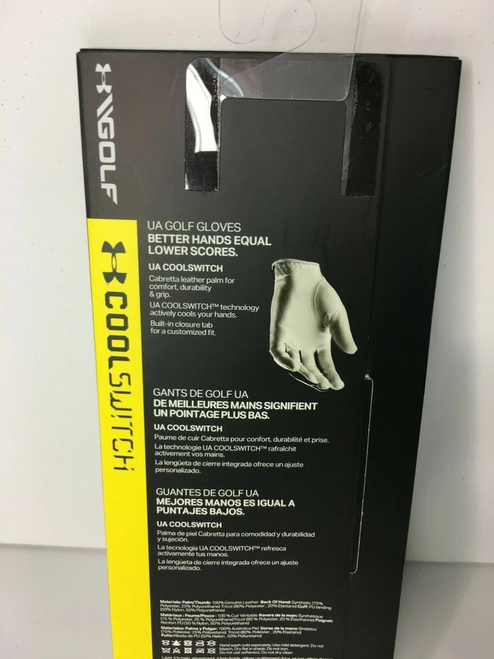 Golf Glove Under Armour Mens CoolSwitch White Black Right Hand Medium NEW - Image 2 of 2