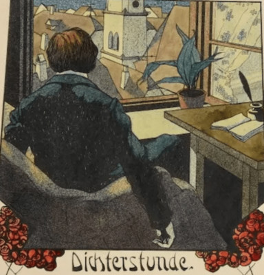 Poetry lesson | pen drawing & col. Proof by Hans Schlier | Meggendorfer...