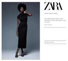 Zara Black Draped Sheath Dress Back Slit - Size M