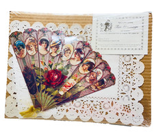 Colllectible Victorian Reproduction Woman Floral Paper Fan