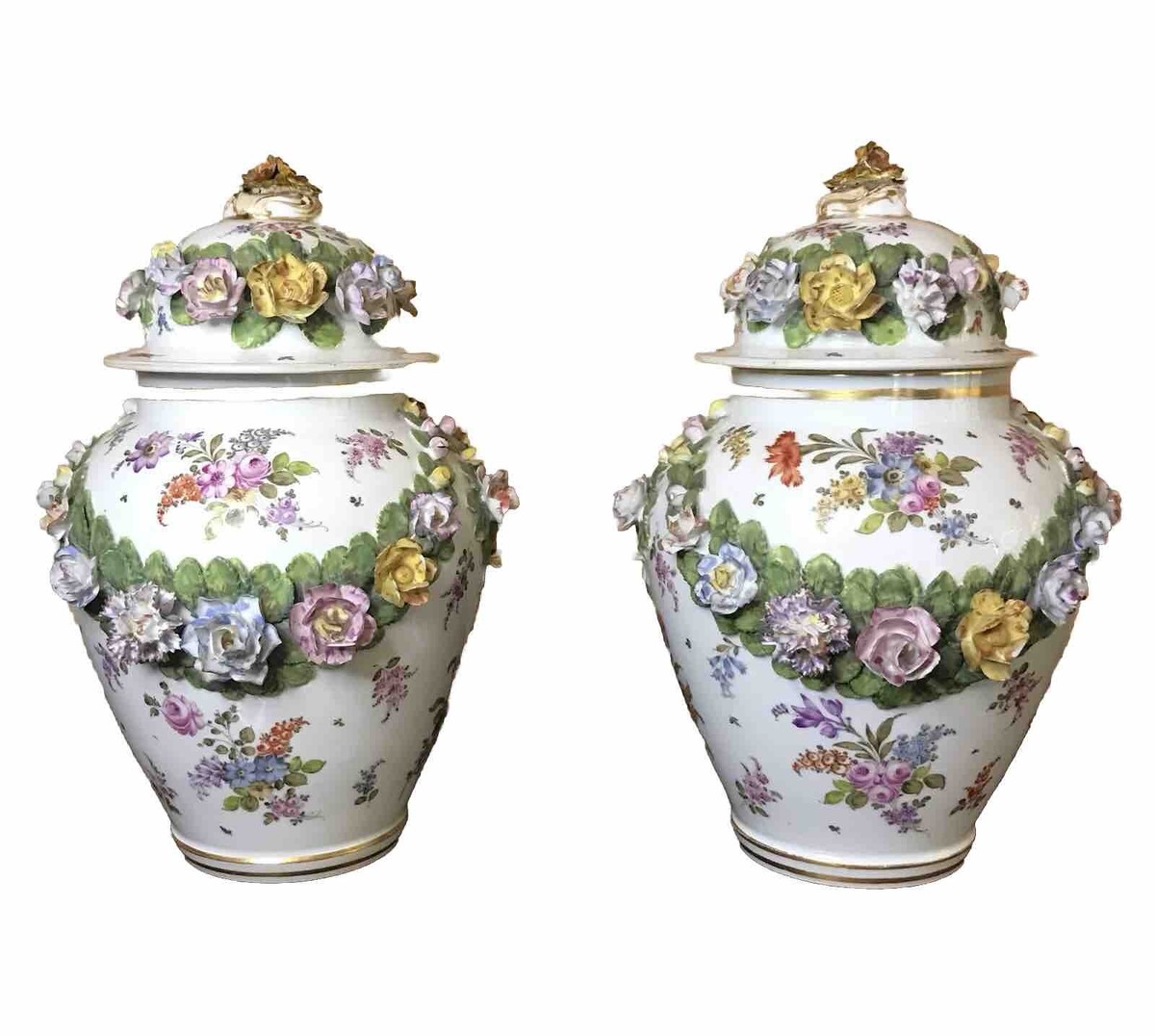 PAIR OF- PORCELAINE DE PARIS-BOURDOIS & BLOCH - COVERED JARS W