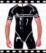 Latex Leotard Short Sleeves Trims Deco Tracksuit One Piece Customized 0.4MM A24