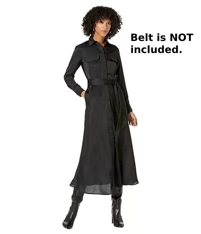 LAUREN Ralph Lauren Sateen Maxi Shirt dress Without BELT Black Size 6 MSRP 175