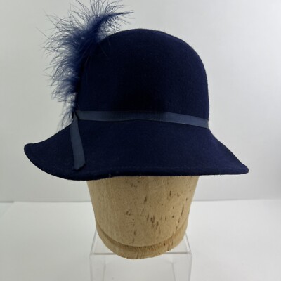 Vintage Blue Ear cover Wool  Doeskin hat Vintage Ladies GEO W BOLLMAN Doeskin Felt 100% Wool Hat navy  main image 2