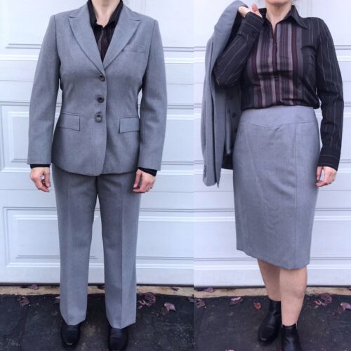 Talbots Grey 3 Piece Suit Skirt Pants Jacket Sz 8 Wool Classic Office Workwear - Picture 1 of 12