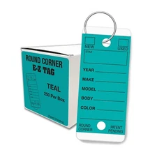 Automotive Car Dealer Key Tags Teal Round Corner Self Laminating  (EZ407)