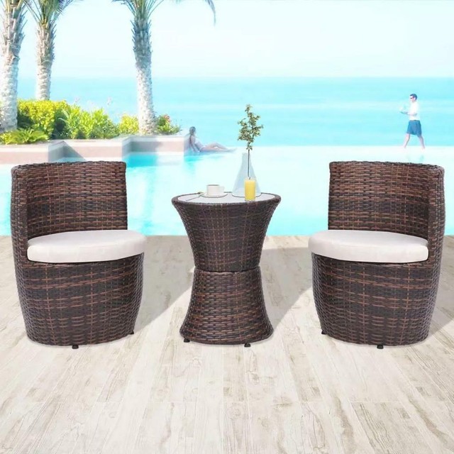 vidaXL Poly Rattan Bistro-Set mit Auflagen - 3-teilig ...
