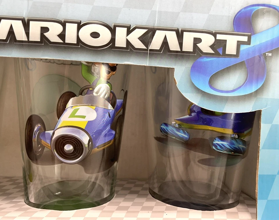 New Super Mario Brothers Mario Kart 8 Set of 4 Glasses Hard to Find Rare - Image 3 of 4