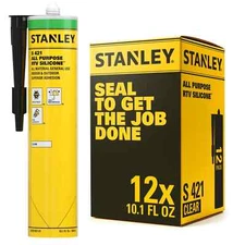 Stanley S421 All Purpose RTV Silicone Sealant Acetoxy Cure, 10.1oz 12 Pack Clear