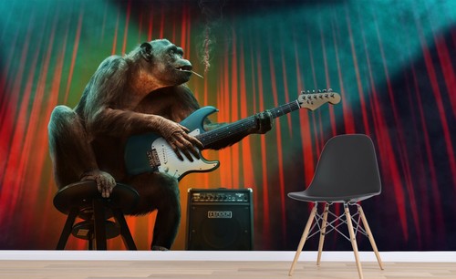3D Orangutan Guitar C63 Animal Wallpaper Mural Self-adhesive Removable Zoe - Picture 2 of 12